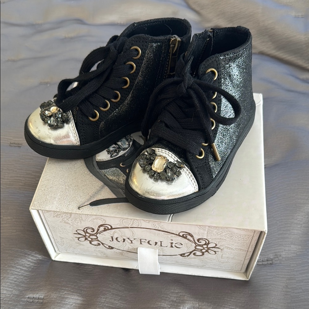 Joyfolie Black and Silver High-Top Sneakers